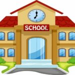 Colorful cartoon school illustration.