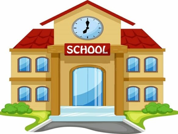 Colorful cartoon school illustration.