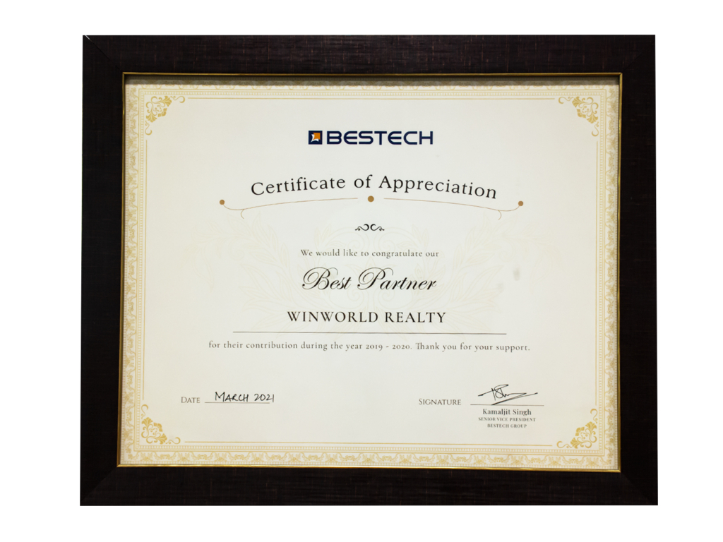 Bestech Grand Spa & Bestech Sanskruti Certificate